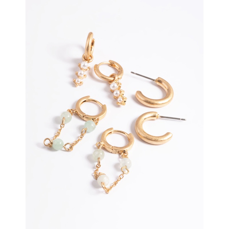 Worn Gold Pearl & Bead Hoop Earrings Pack