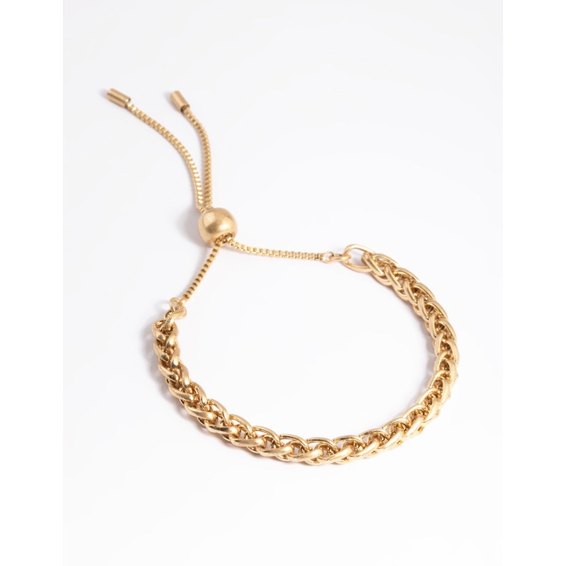 Worn Gold Round Twist Chain Toggle Bracelet
