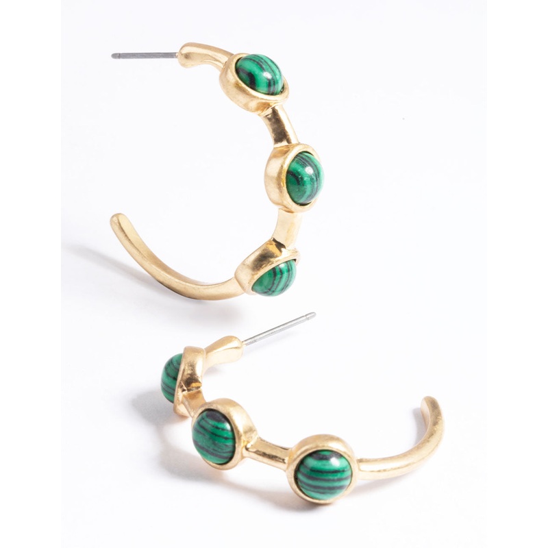 Worn Gold Stone Detail Hoop Earrings