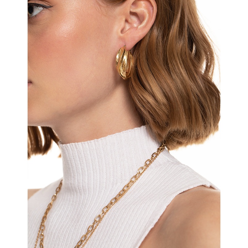 Worn Gold Textured Twist Hoop Earrings