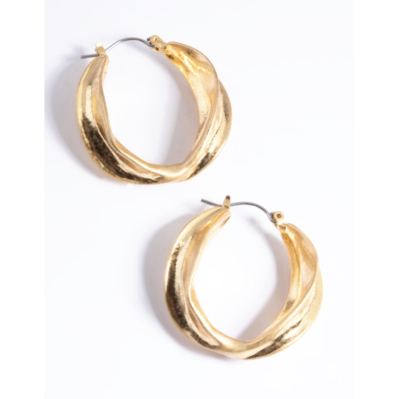 Worn Gold Textured Twist Hoop Earrings