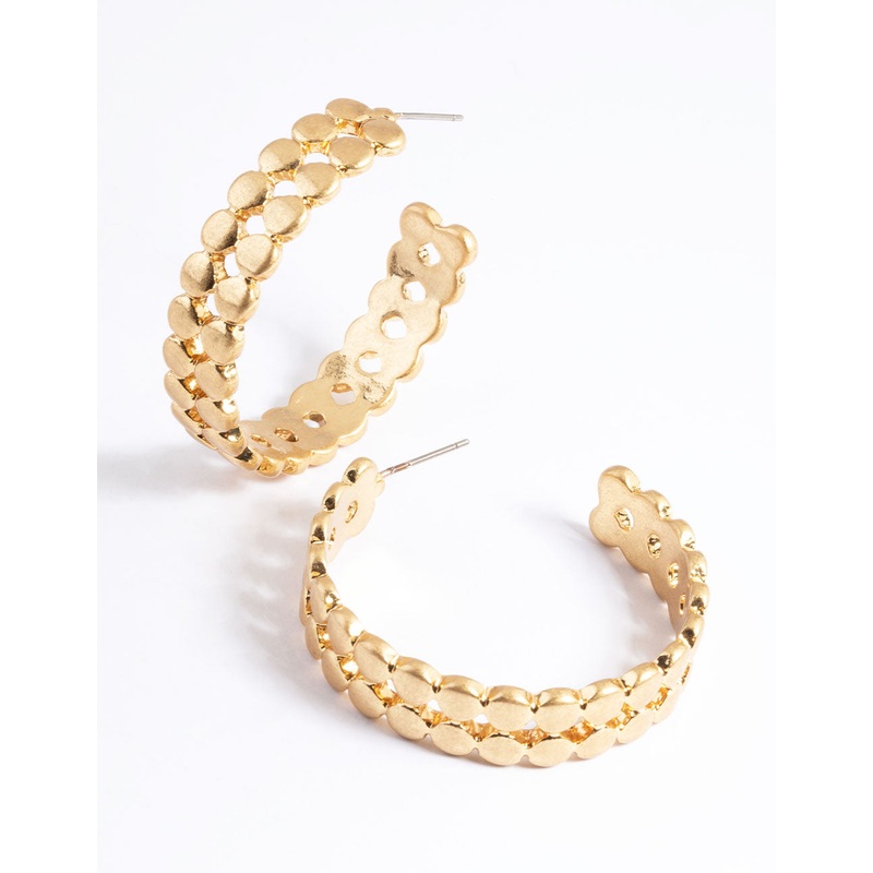 Worn Gold Two Row Circle Hoop Earrings