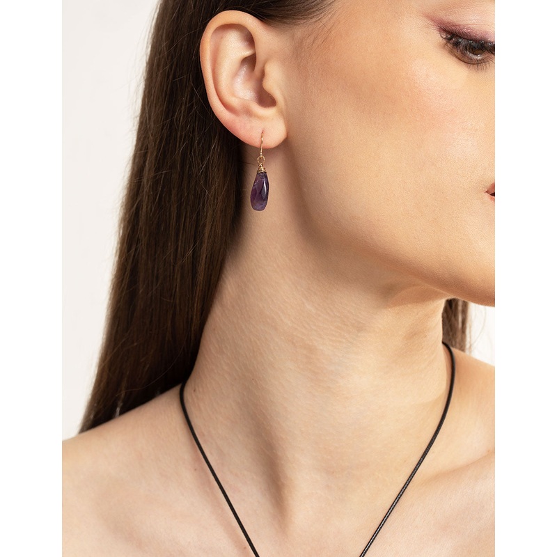 Gold Amethyst Wire Facet Drop Earrings