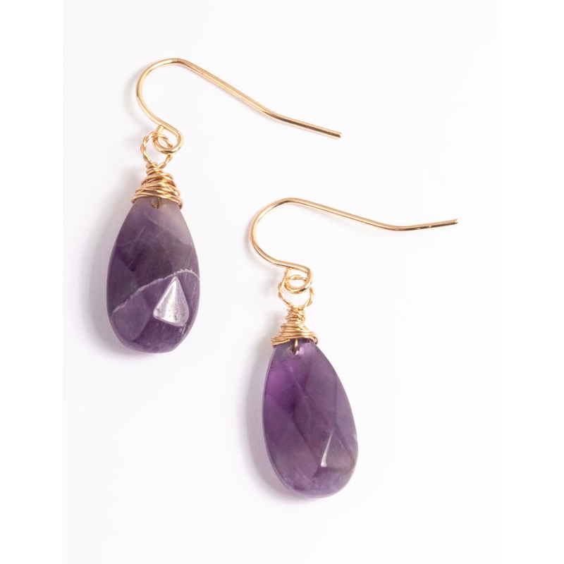 Gold Amethyst Wire Facet Drop Earrings