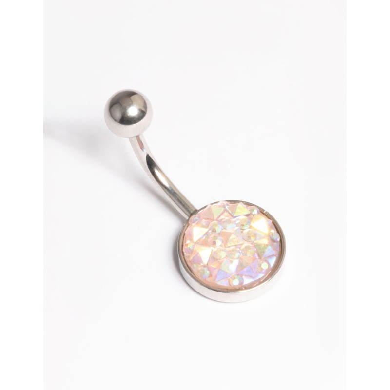 Surgical Steel Round Textured Crystal Belly Ring