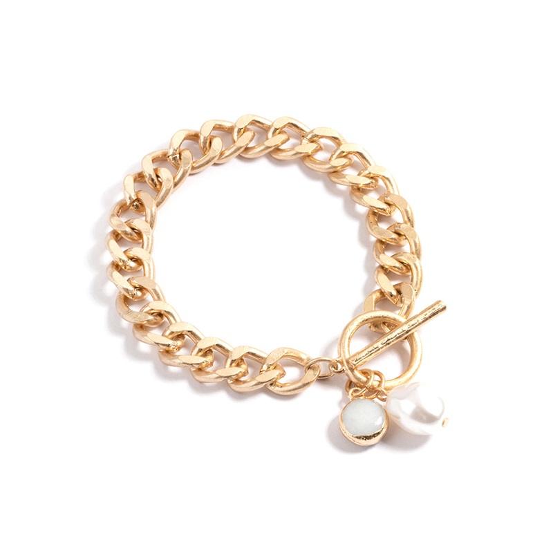 Worn Gold Chain Semi-Precious Stone Bracelet