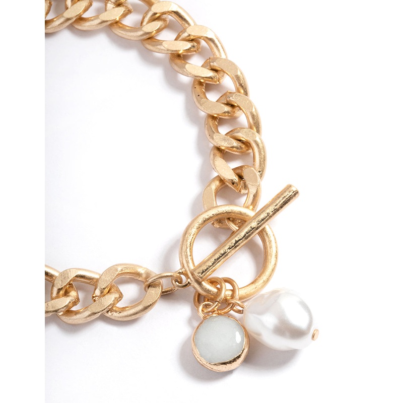 Worn Gold Chain Semi-Precious Stone Bracelet