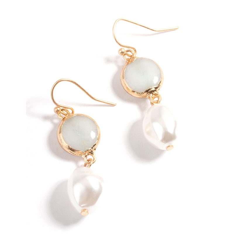 Worn Gold Semi-Precious Pearl Drop Earrings