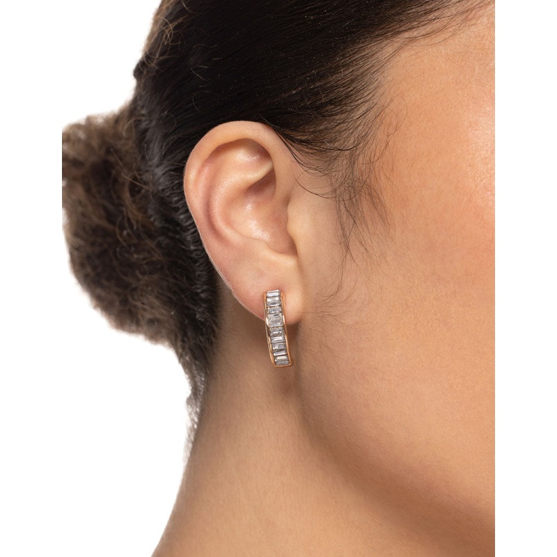 Gold Clear Huggie Earrings