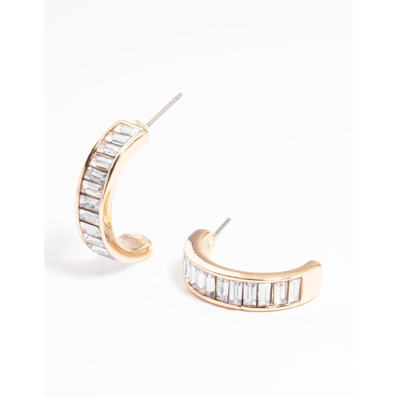 Gold Clear Huggie Earrings