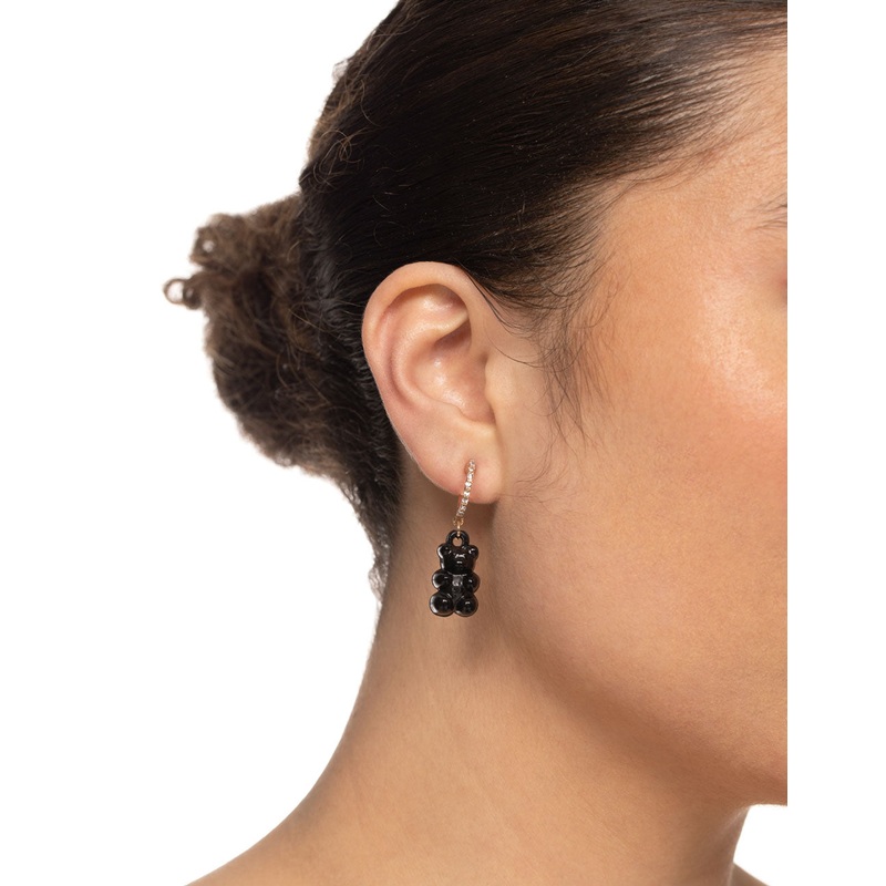 Gold Diamante Black Lolly Bear Earrings