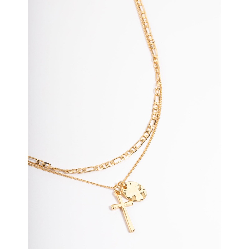 Gold Plated Cross & Figaro Layered Necklace