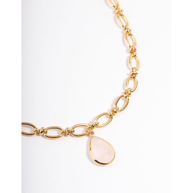 Gold Plated Rose Quartz Oval Link Chain Necklace