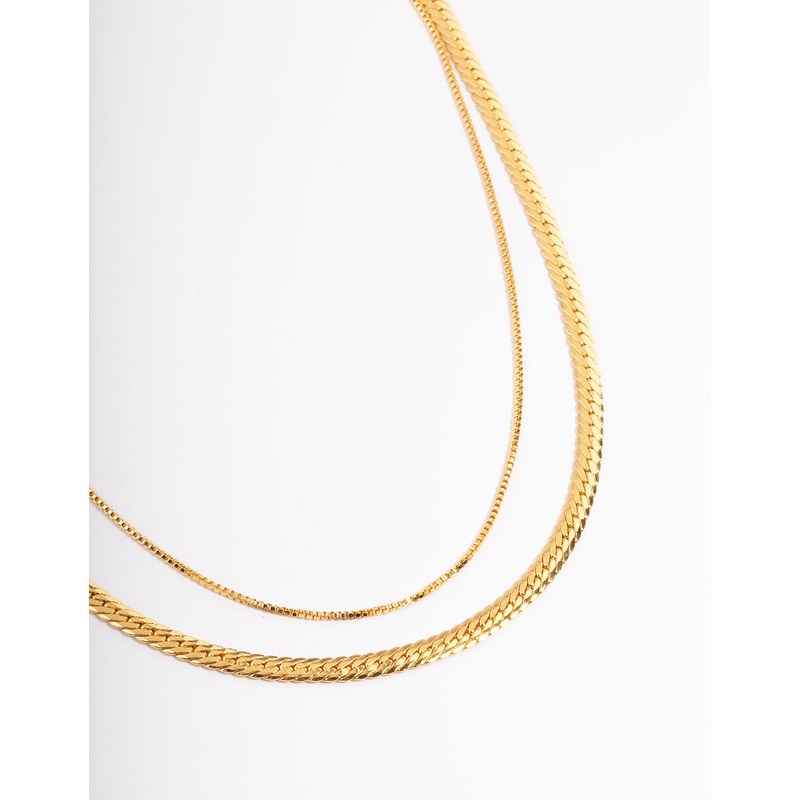 Gold Plated Small & Medium Mix Chain Two Layered Necklace