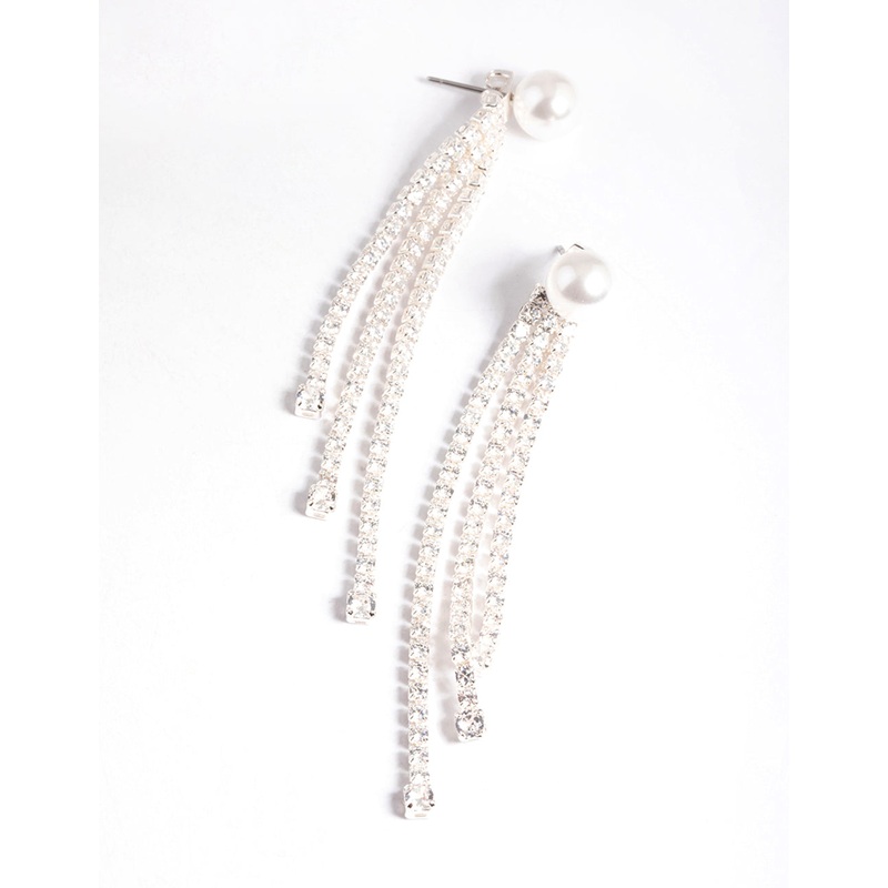 Silver PlatedCubic Zirconia Freshwater Pearl Cupchain Jacket Earring
