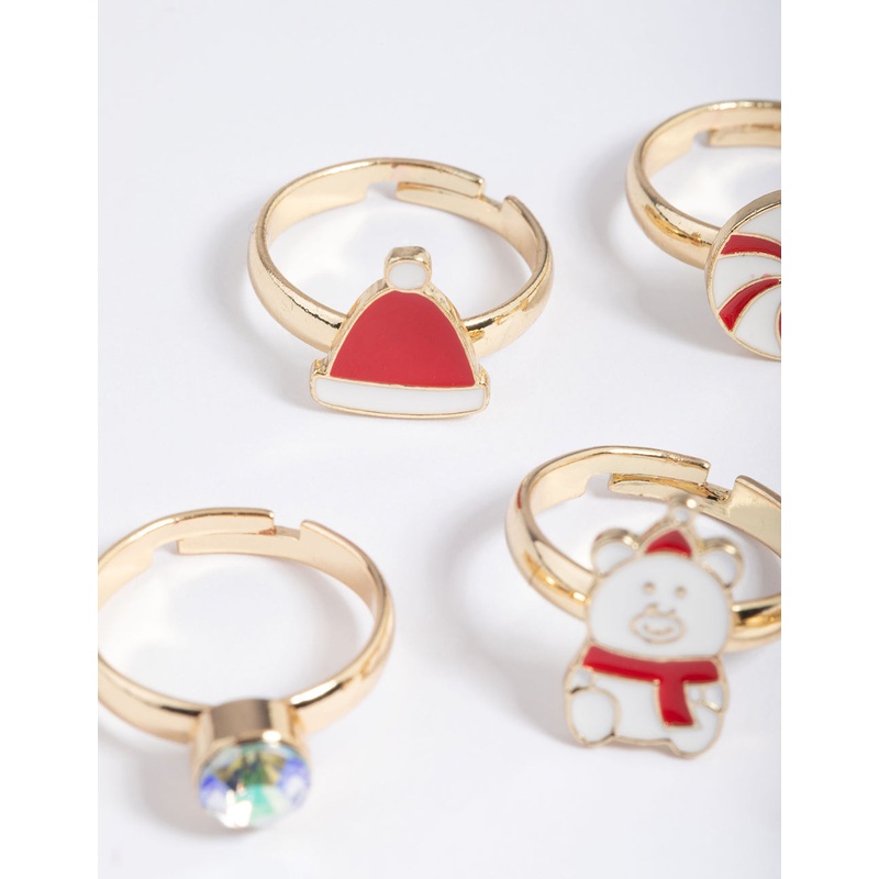 Kids Gold Bear & Penguin Ring 6-Pack