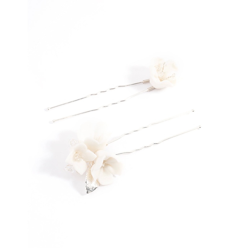 White Large Flower Hair Pin Pack