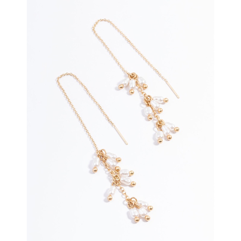 Worn Gold Drop Chain Pearl Earrings