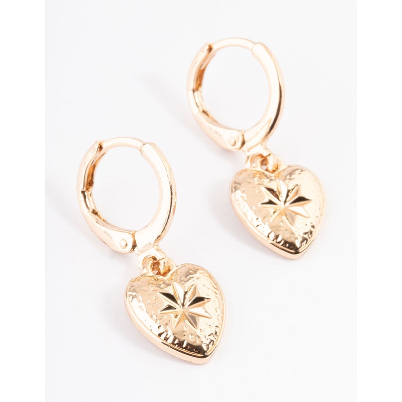 Gold Celestial Heart Huggie Earrings