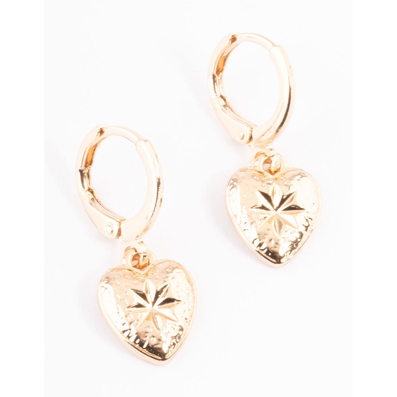 Gold Celestial Heart Huggie Earrings