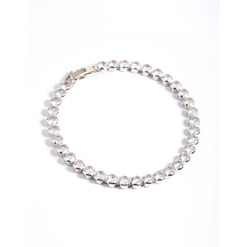 Silver Diamond Simulant Round Tennis Bracelet