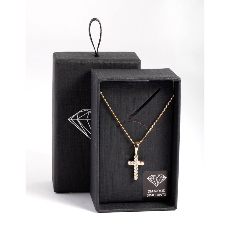 Diamond Simulants Gold Tiny Cross Necklace