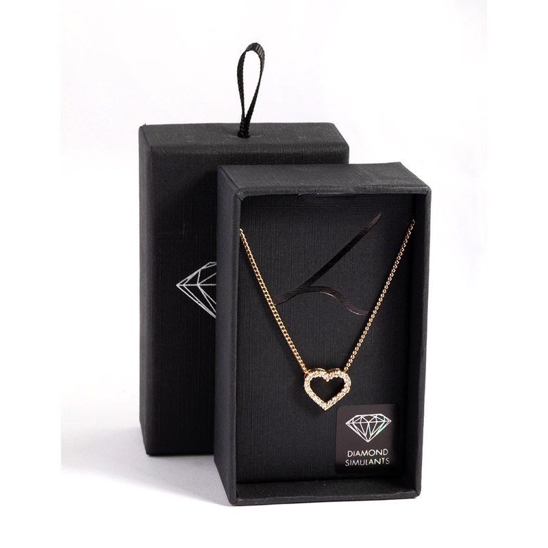 Diamond Simulants Open Heart Necklace
