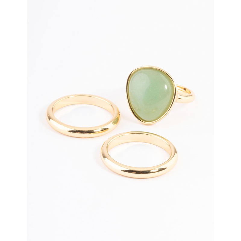 Gold Plated Green Adventurine Teardrop Stack Ring