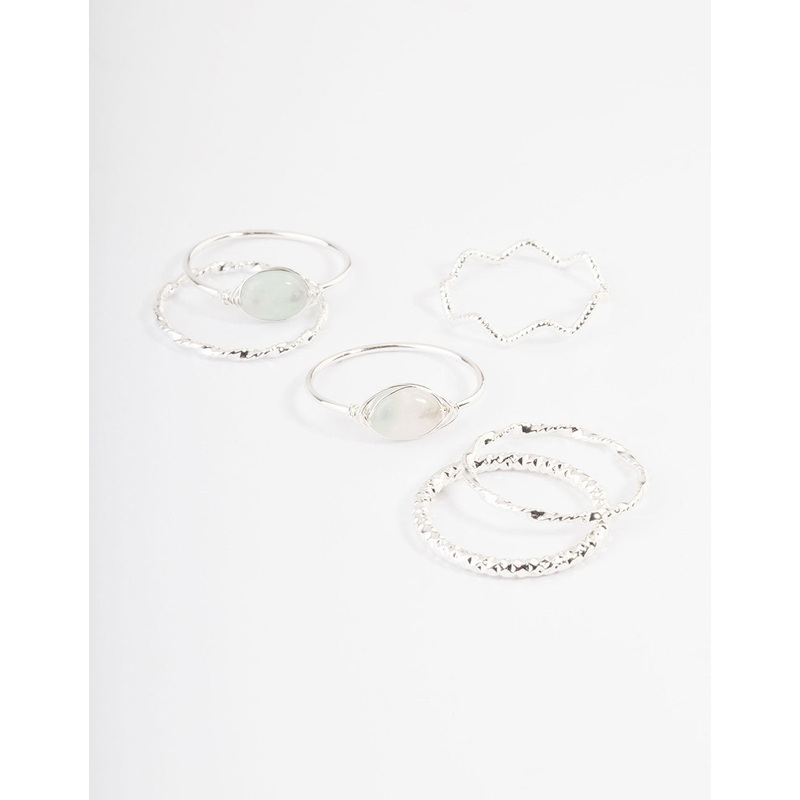 Silver Plated Green Fluorite Nest Stack Ring