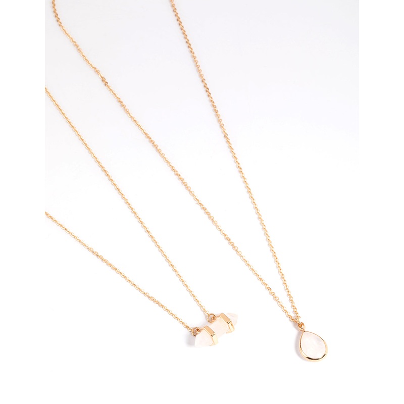 Gold Clear Quartz Side Shard Necklace Pack