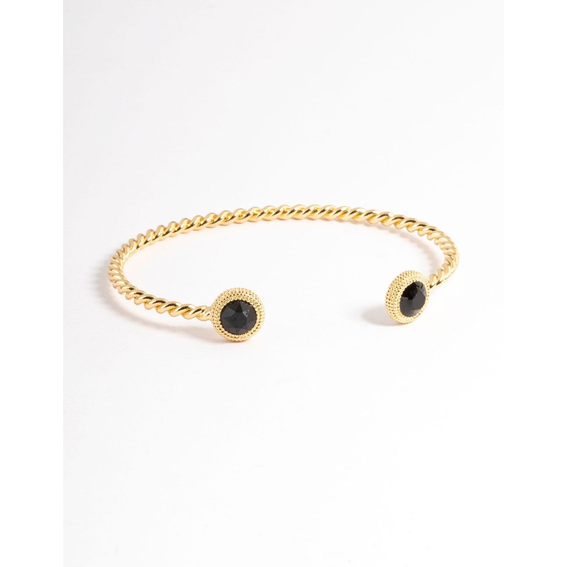 Gold Plated Black Onyx Twisted Cuff Bracelet