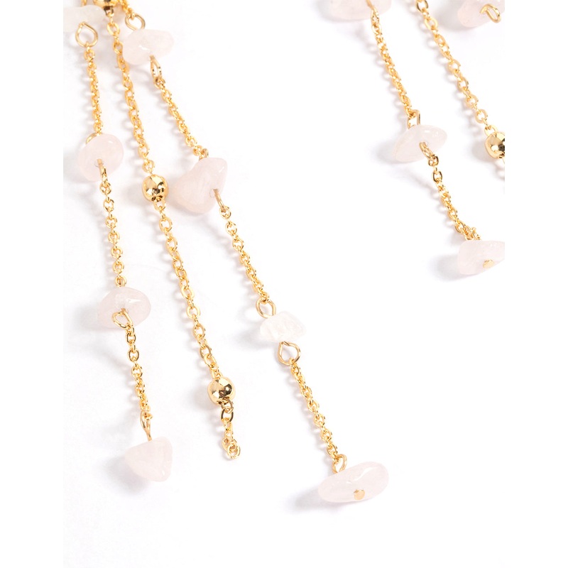 Gold Plated Rose Quartz Fine Chain Drop Earrings