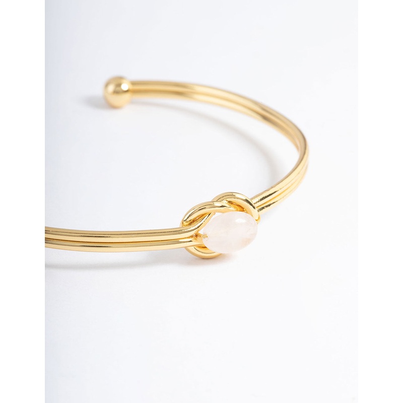 Gold Plated Rose Quartz Knot Cuff Bracelet