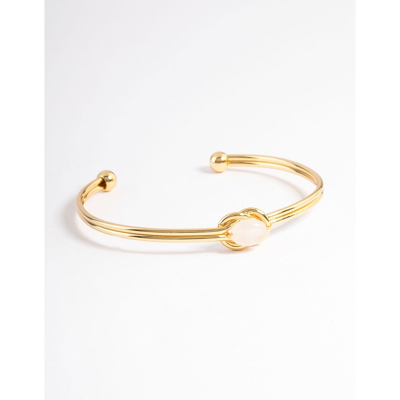 Gold Plated Rose Quartz Knot Cuff Bracelet