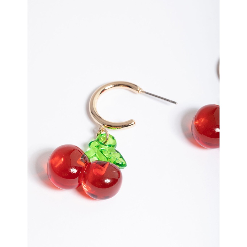 Red Clear Cherry Huggie Earrings