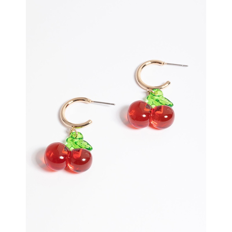 Red Clear Cherry Huggie Earrings