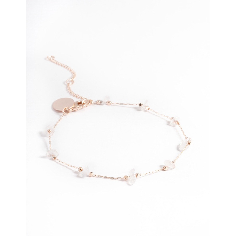Rose Gold Plated Clear Quartz Dainty Chip Bracelet