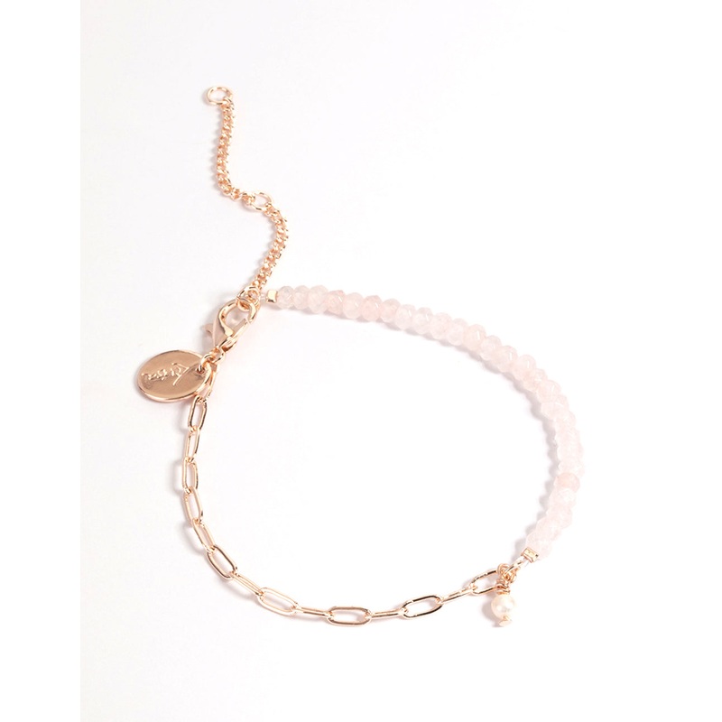 Rose Gold Plated Rose Quartz Half Facet Bracelet