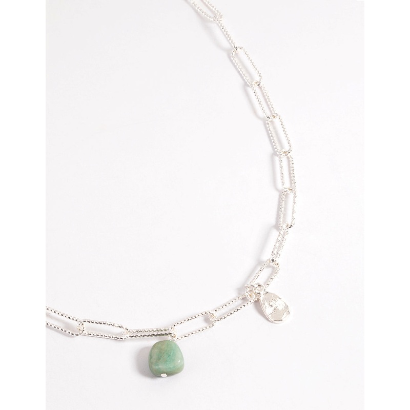Silver Plated Amazonite Diamante Oval Chain Necklace