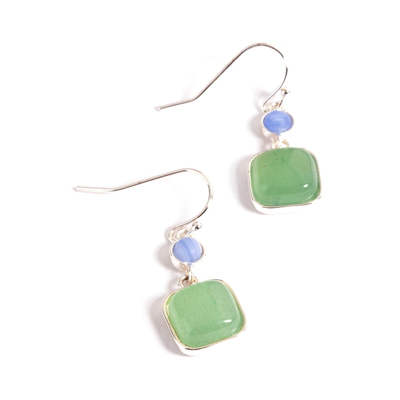 Silver Plated Round & Square Drop Earrings