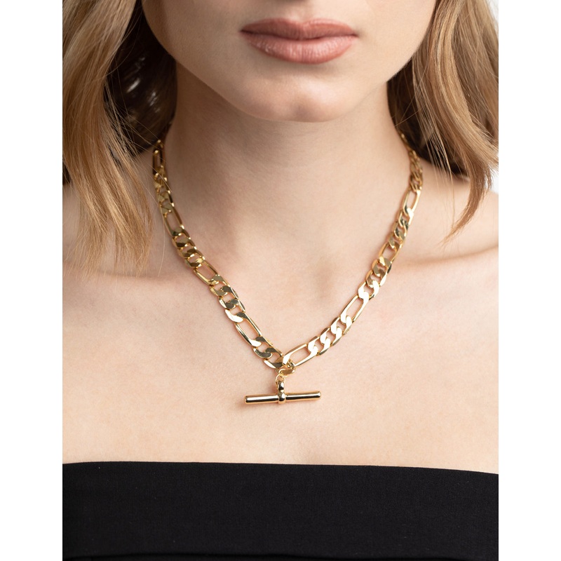 Gold Plated Fob Figaro Chain Necklace