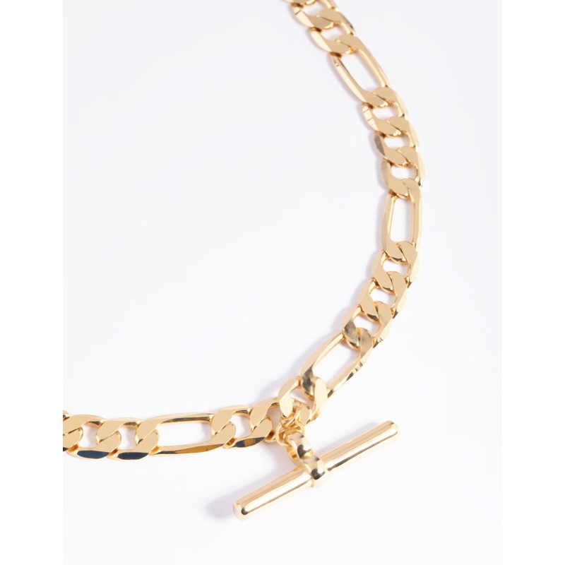 Gold Plated Fob Figaro Chain Necklace