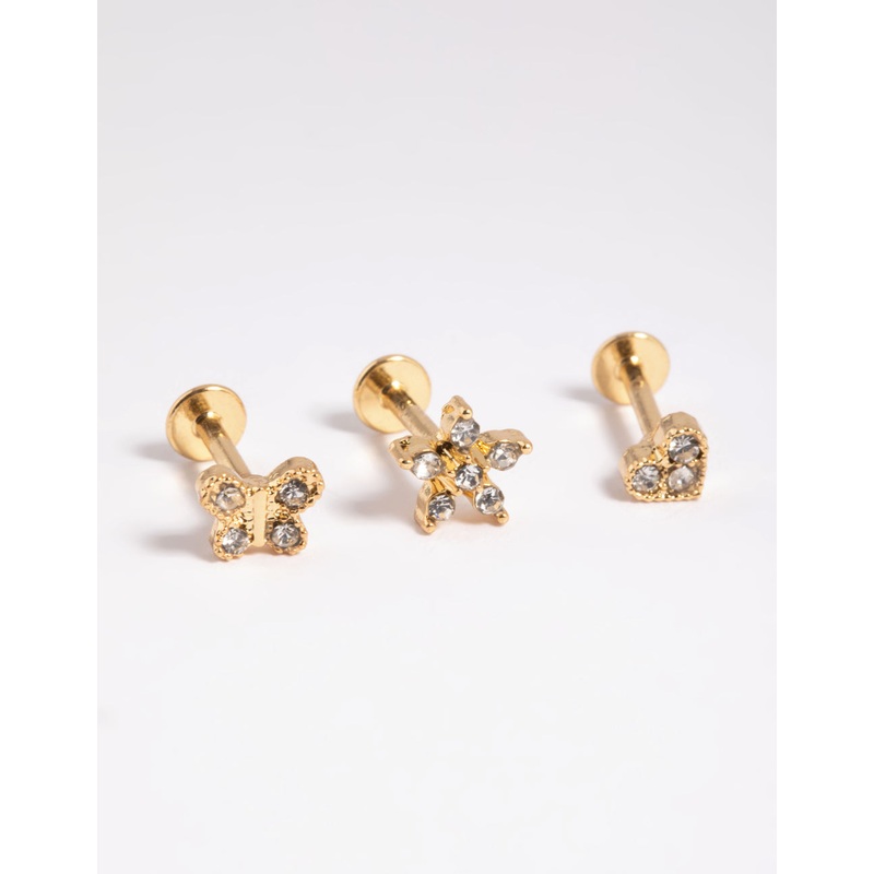 Gold Plated Surgical Steel Heart Butterfly Flat Back Pack