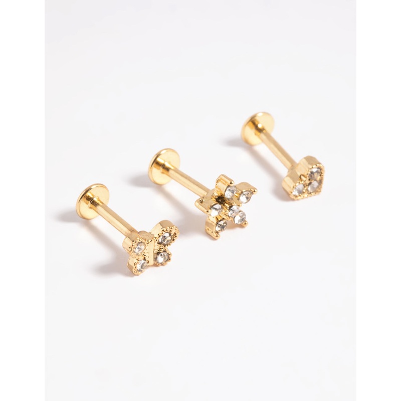 Gold Plated Surgical Steel Heart Butterfly Flat Back Pack