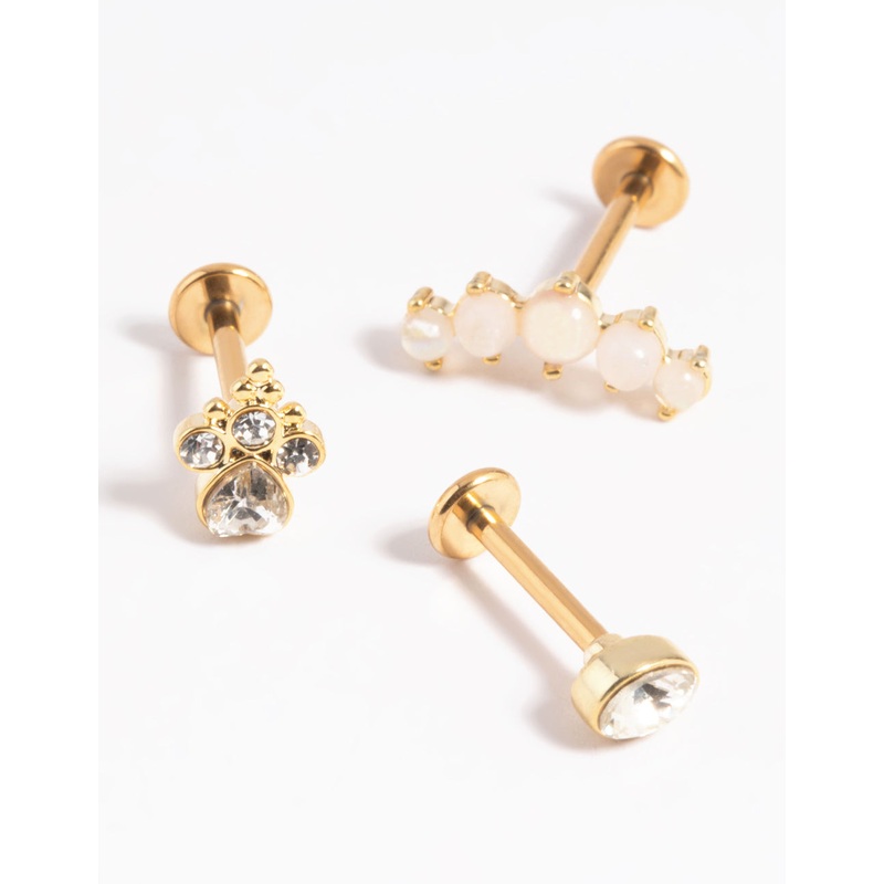 Gold Plated Surgical Steel Opal Crawler Flat Back Pack