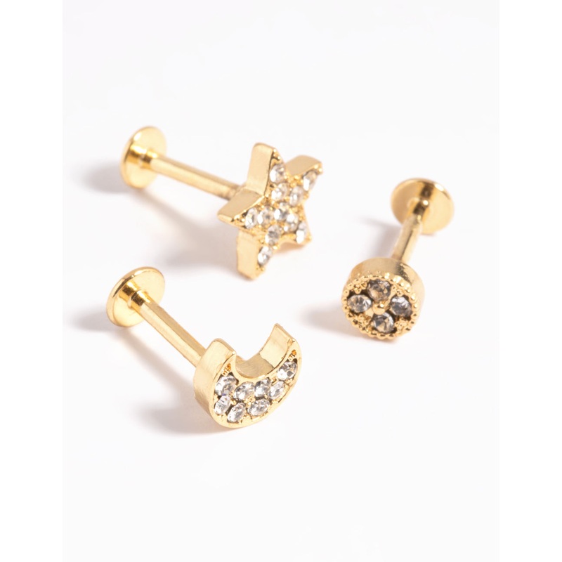 Gold Plated Surgical Steel Star & Moon Flat Back Pack