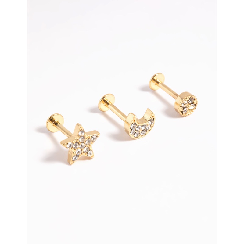 Gold Plated Surgical Steel Star & Moon Flat Back Pack