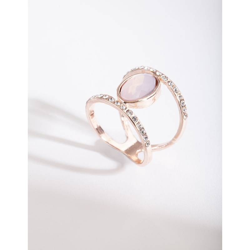 Rose Gold Pink Stone Double Ring