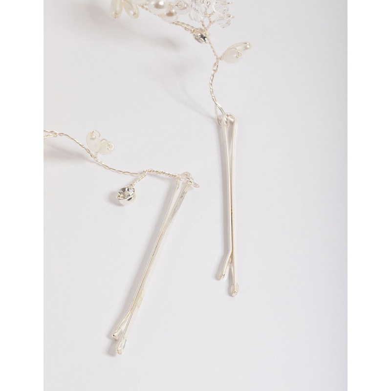 Silver Diamante & Pearl Hair Drape