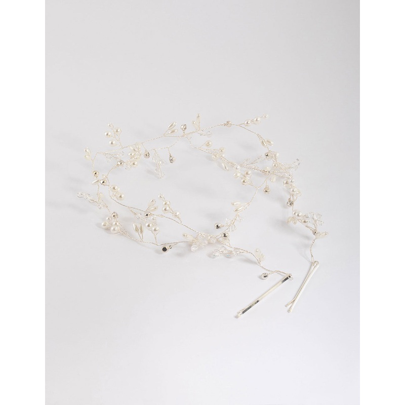 Silver Diamante & Pearl Hair Drape